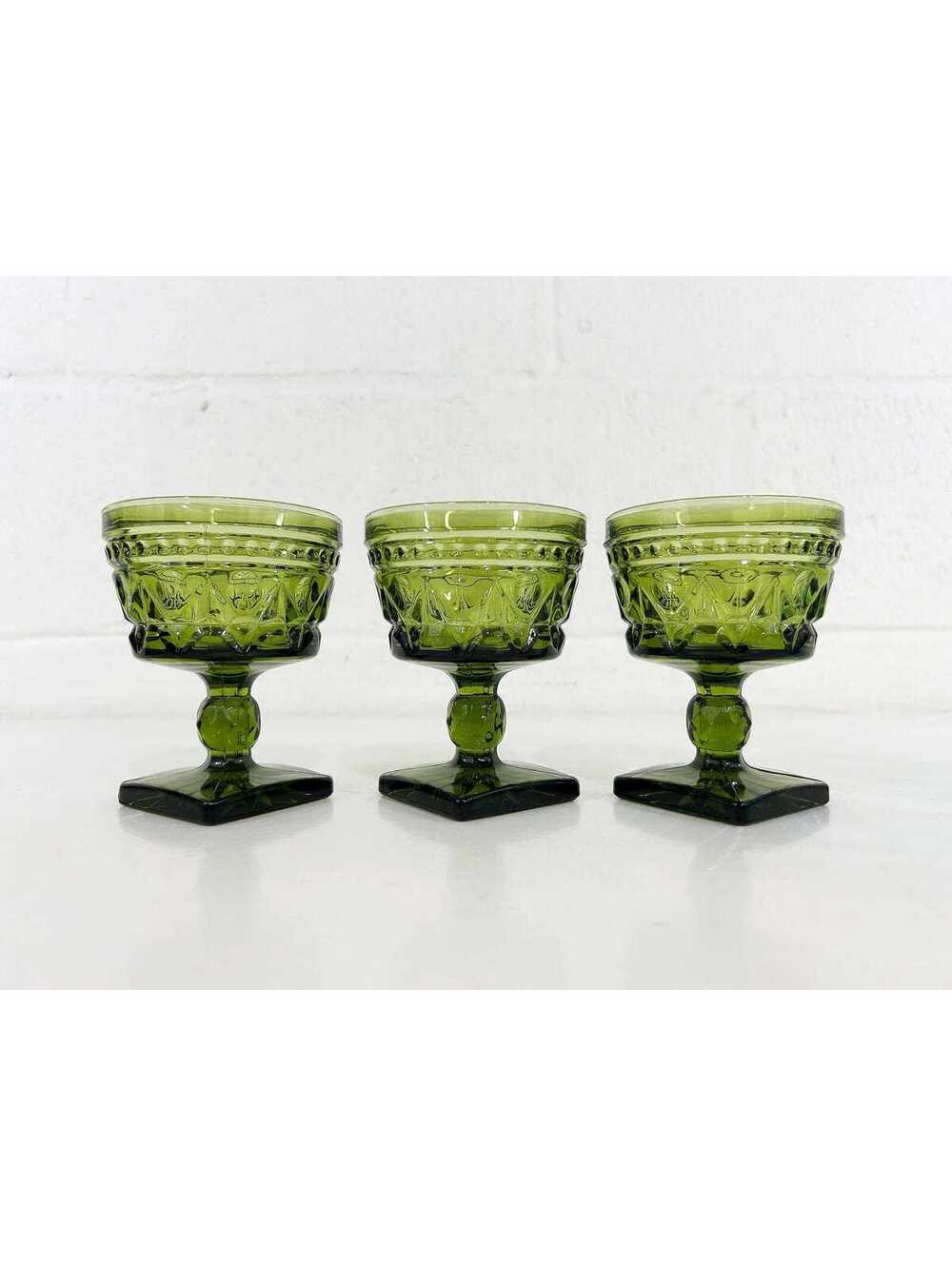 Vintage Park Lane Colony Coupe Glasses Green Goblet Set of 3 1970s 1960s